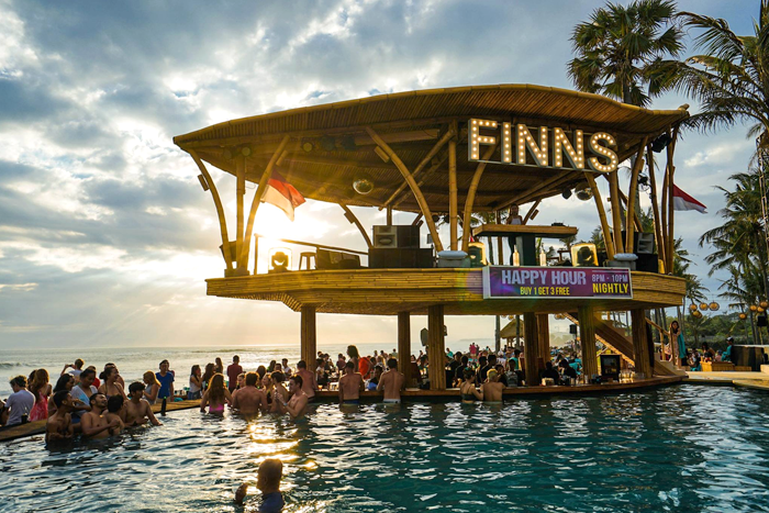 Finns Beach club - sunset shot overlooking the bar