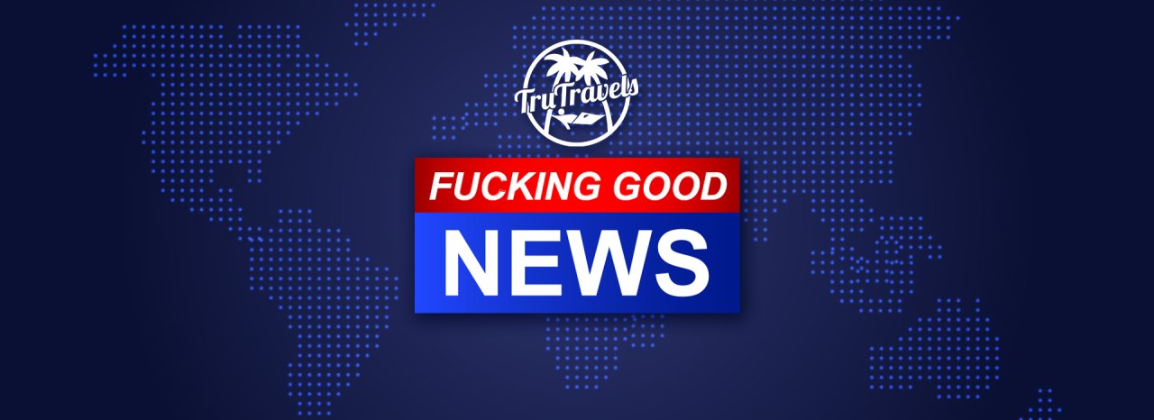 Dark Blue background with Dots forming a World Map with TruTravels Logo 