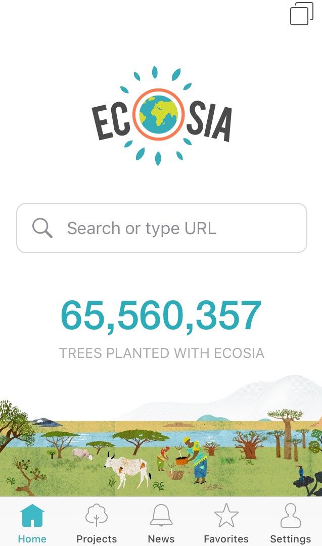 Ecosia app, search engine that plants tree's!
