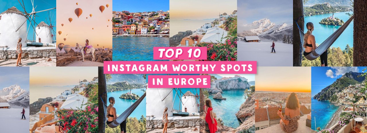 A collage of different instagram worthy hotspots in Europe