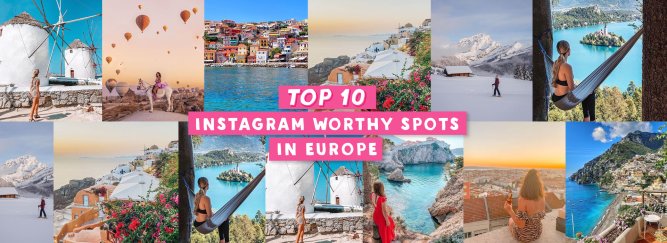 A collage of different instagram worthy hotspots in Europe