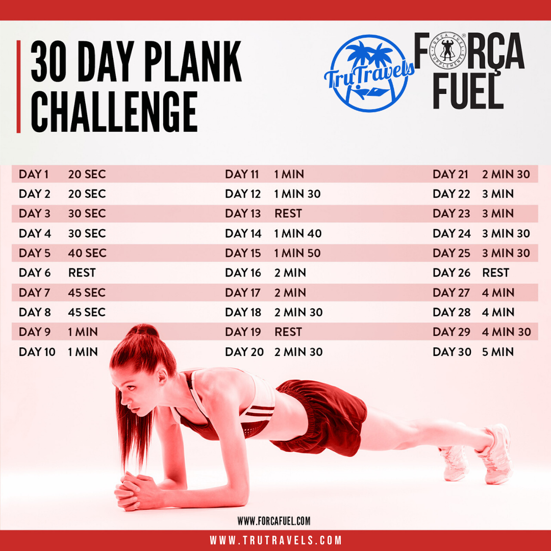 30 day plank challenge with time against each day of month