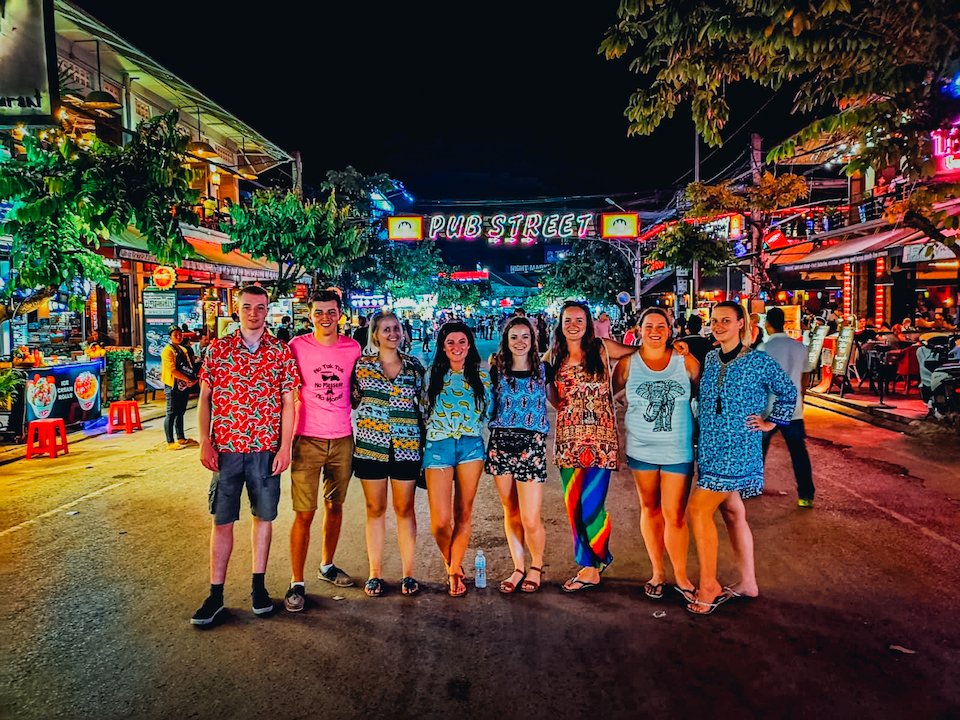 A group of our Tru Travellers on a night out on Pub Street, Siem Reap, Cambodia
