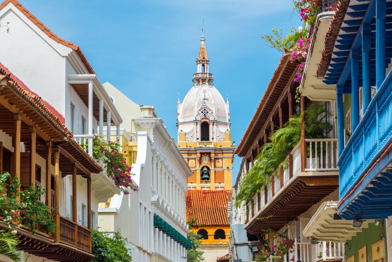 Church and colourful buildings of Cartagena, Colombia