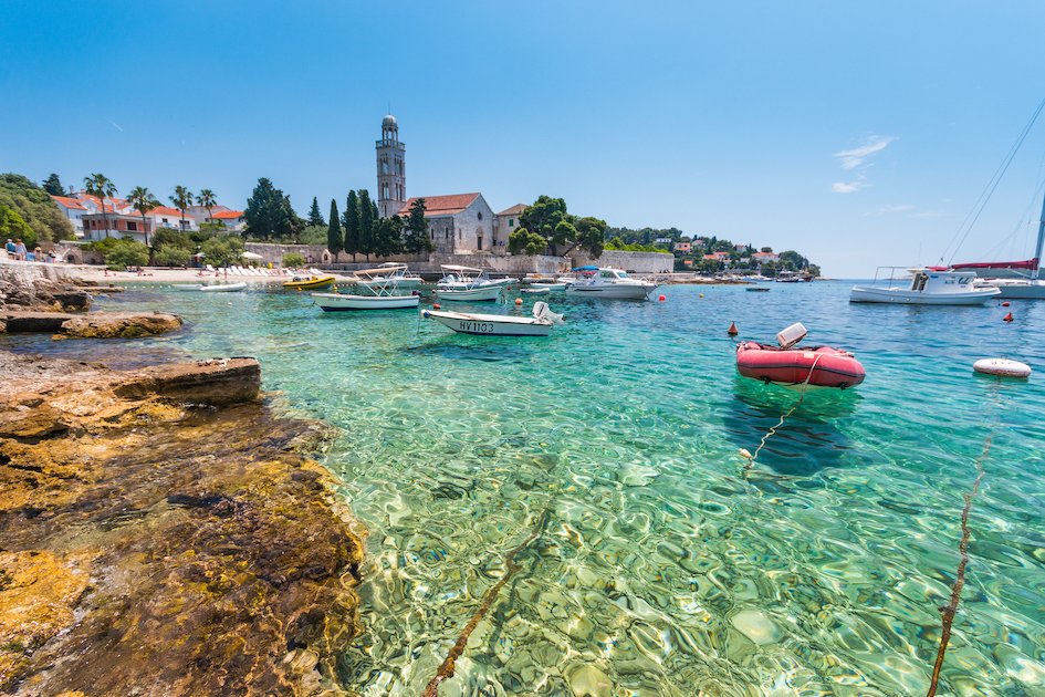 Crystal clear turquoise water at the island of Hvar in Croatia