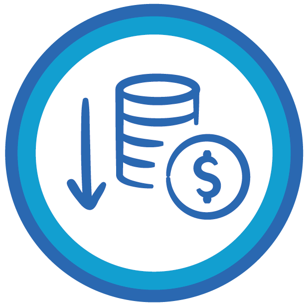 small icon of coins with an arrow pointing down