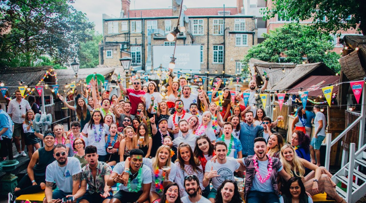 Large group shot at summer party 