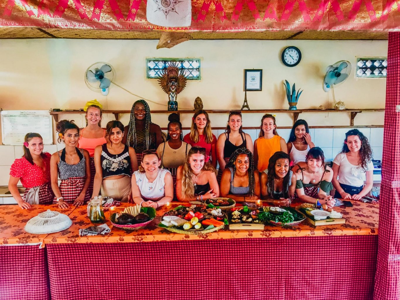 A group shot at a traditional Balinese cooking class in Bali, Indonesia 