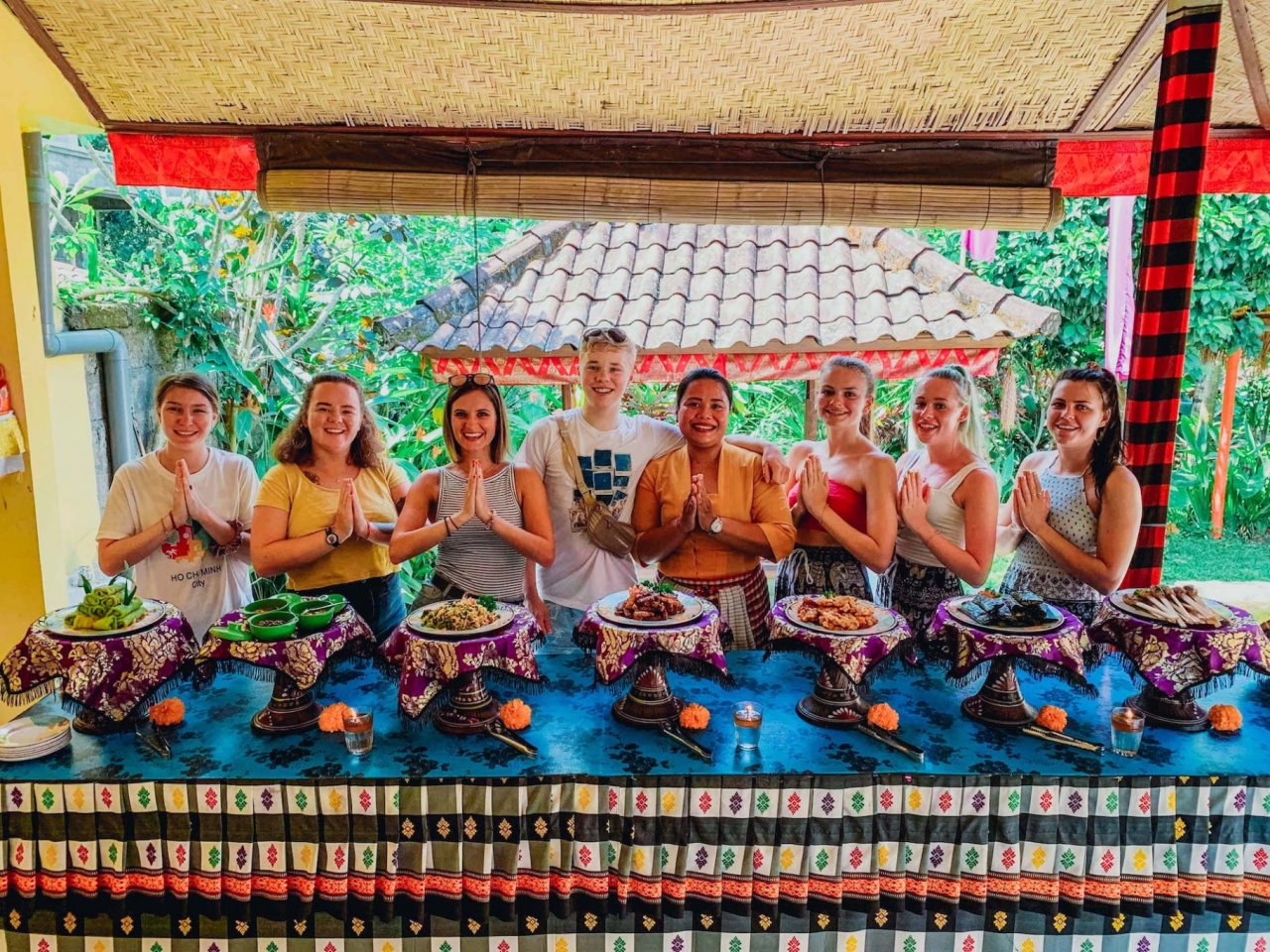 A group at a traditional cooking class in Ubud, Bali, Indonesia 