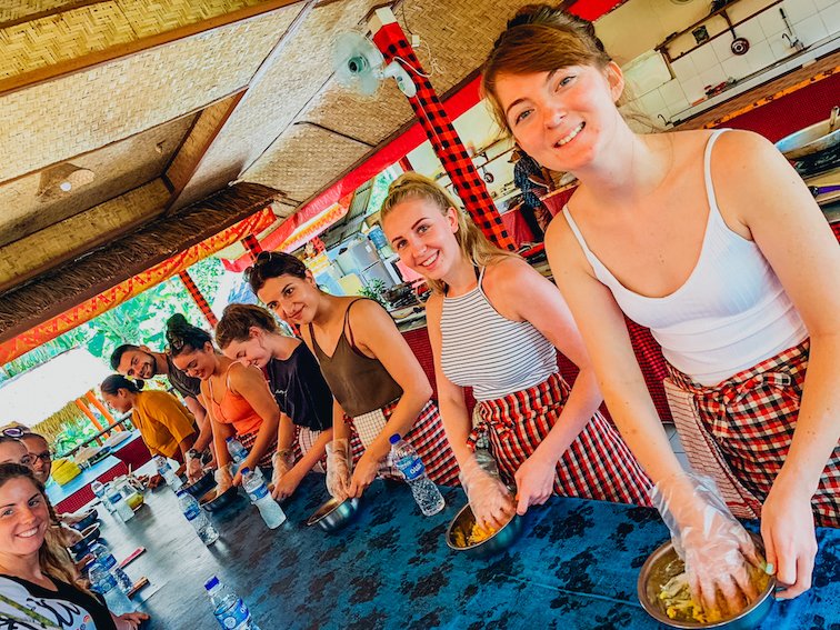 A group enjoying the cooking class in Ubud Bali Indonesia 