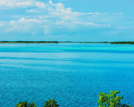A scenic shot of the calm pristine blue waters in Bacalar, Mexico