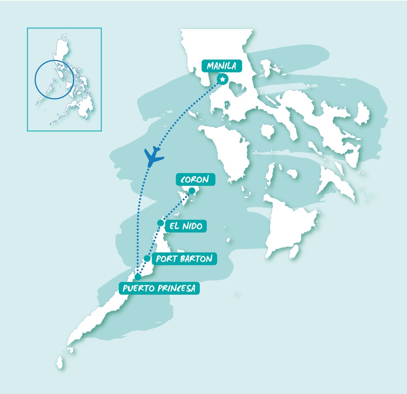 Map of TruTravels Philippines West trip showing route of the tour