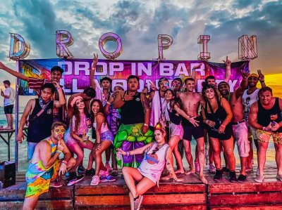 A colourful and fun photo of people at the full moon party