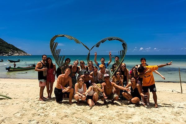Group photo on bottle beach, Koh Phangan