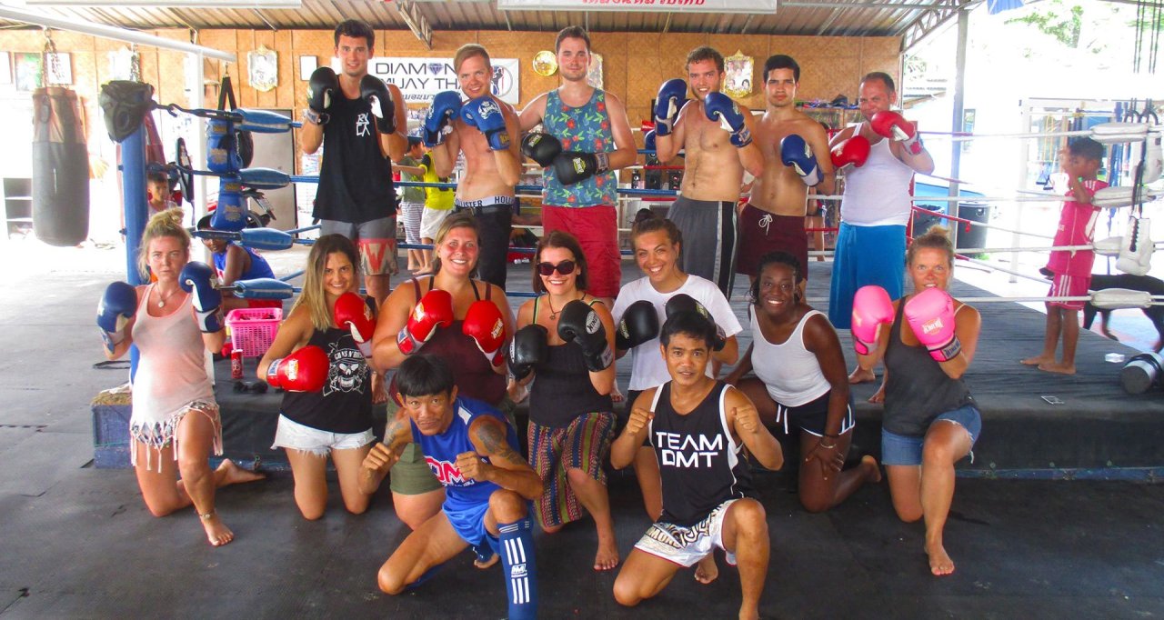 Group ready for a muay thai lesson, Thailand