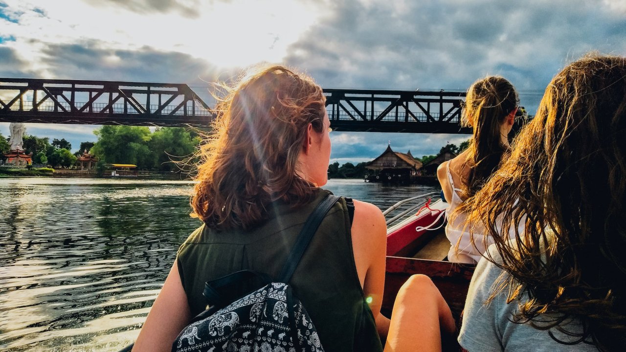 Boat trip along the river Kwai in Kanchanaburi Thailand 