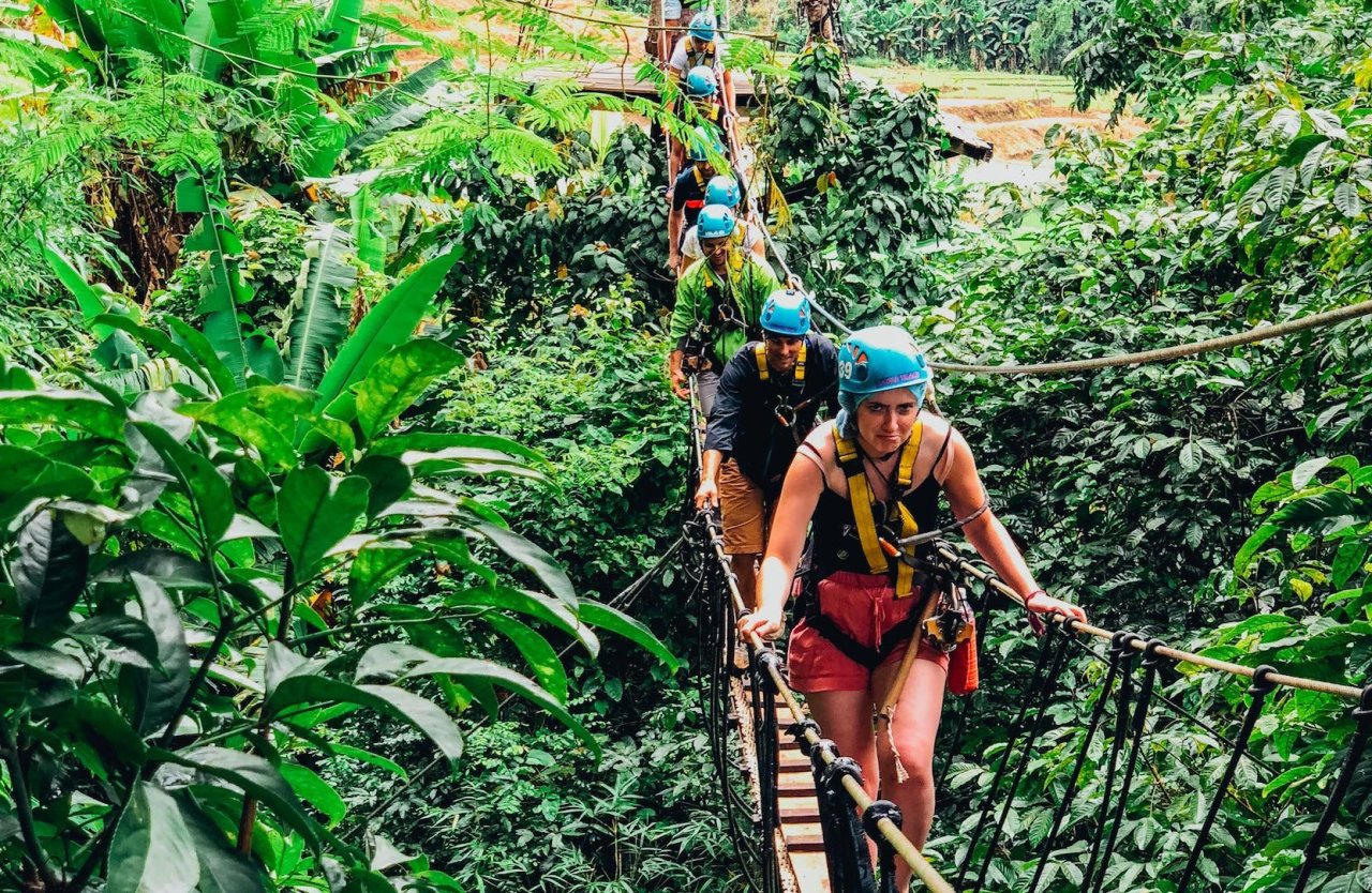 A group taking part in the zip line in Chiang Mai Thailand 