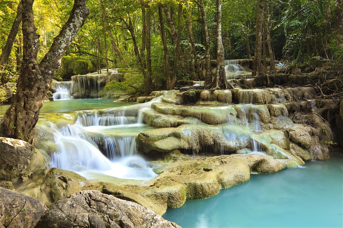 The serene Erawan falls in Thailand