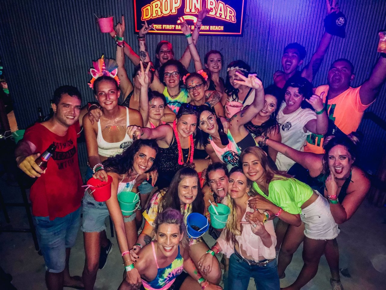 A group shot at the full moon party in Koh Phangan Thailand 