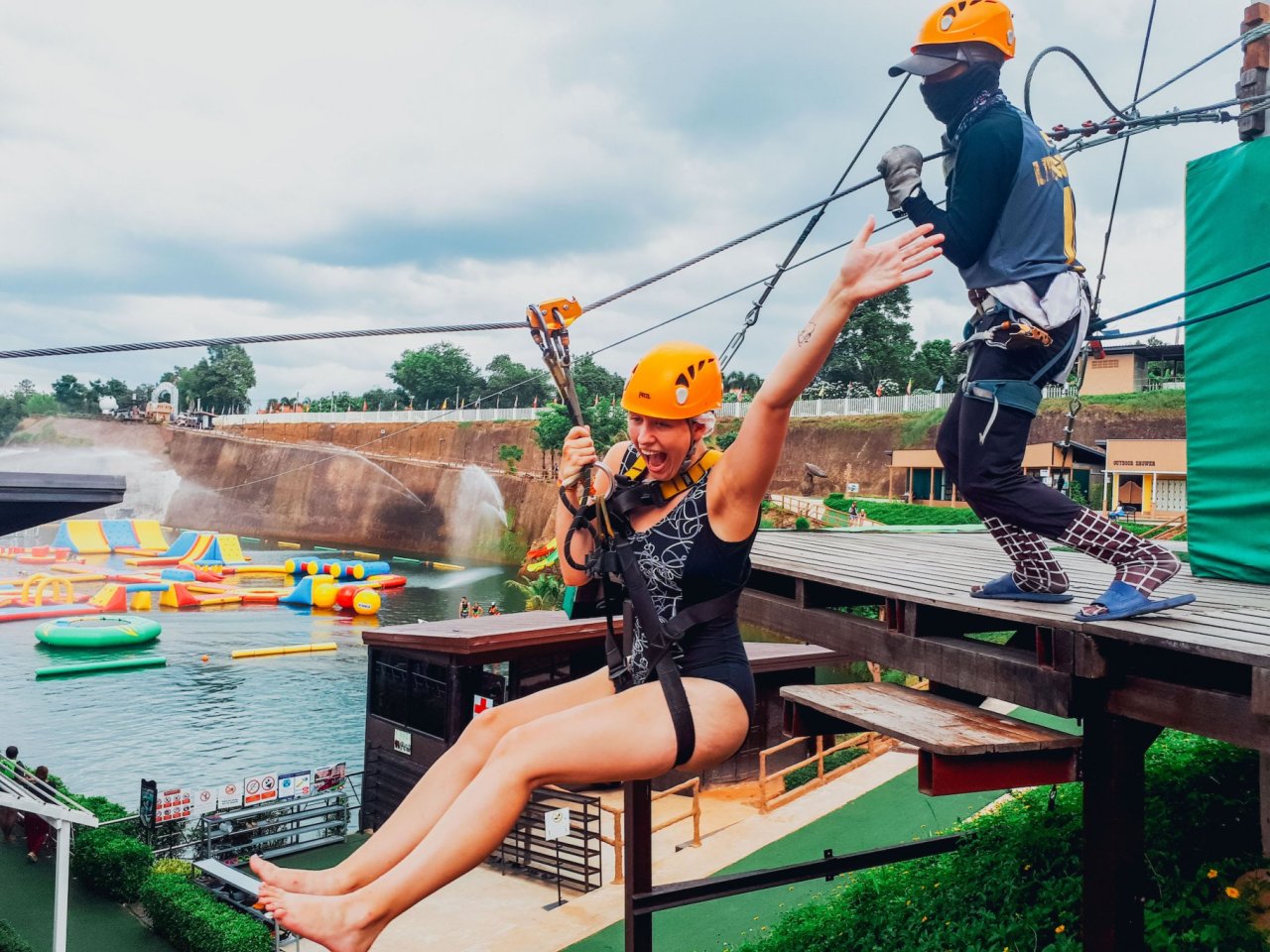 Going on the zip line at Grand Canyon in Chiang Mai Thailand 