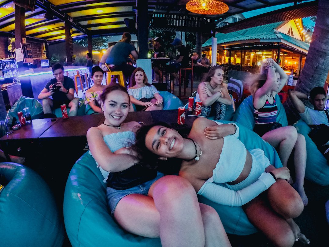 Two girls enjoying their night in Koh Phangan Thailand 