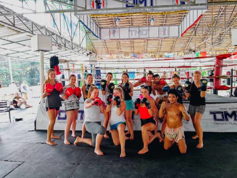 A group taking a muay Thai lesson in Koh Phangan Thailand 