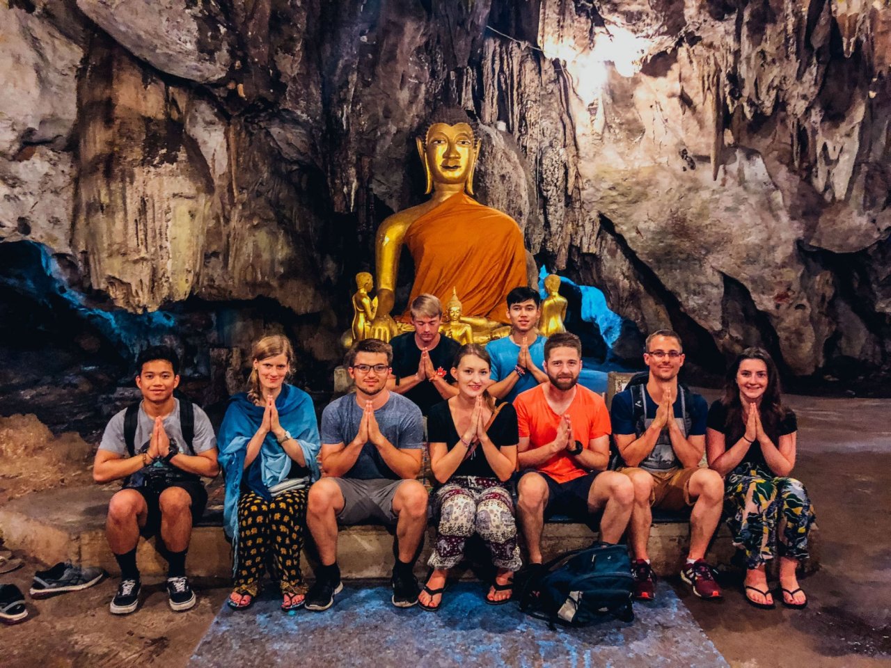 A group photo in the caves in Pai Northern Thailand 