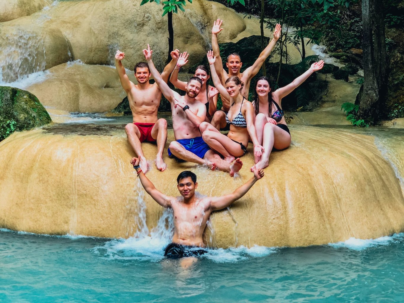 Group photo - waterfall - Northern Thailand