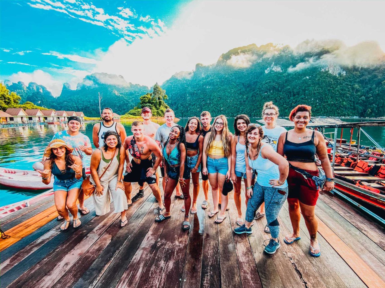 Group Photo with the amazing landscape of Khao Sok Thailand